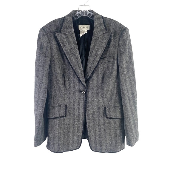Feraud Virgin Wool Striped Blazer Jacket SZ 14 - Picture 1 of 8